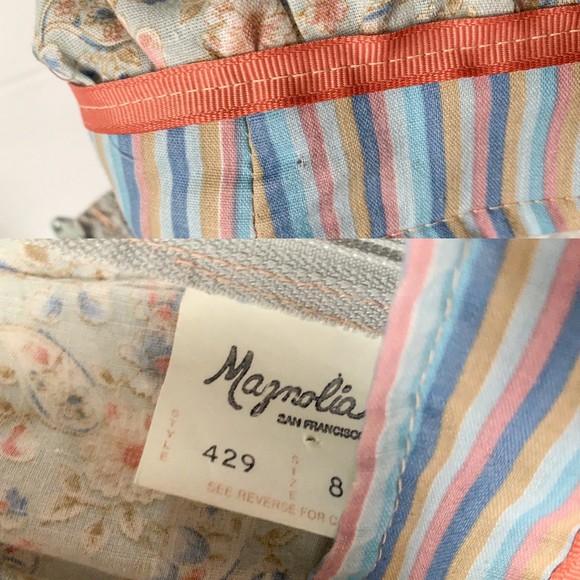 Vintage 1970s Blue Pink Floral Patchwork Tiered Ruffled Maxi Dress Small Medium - Picture 10 of 10